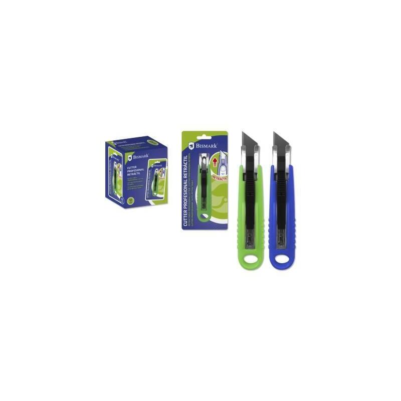 Pack De 12 Unidades Bismark Cutter Profesional Retractil Con Cuchilla Fracturable De 18 Mm Blister