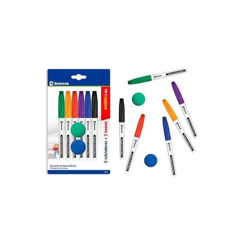 Pack De 12 Unidades Bismark Rotuladores Pizarra Blanca Colores Surtidos Blister 6 Ud + 2 Imanes