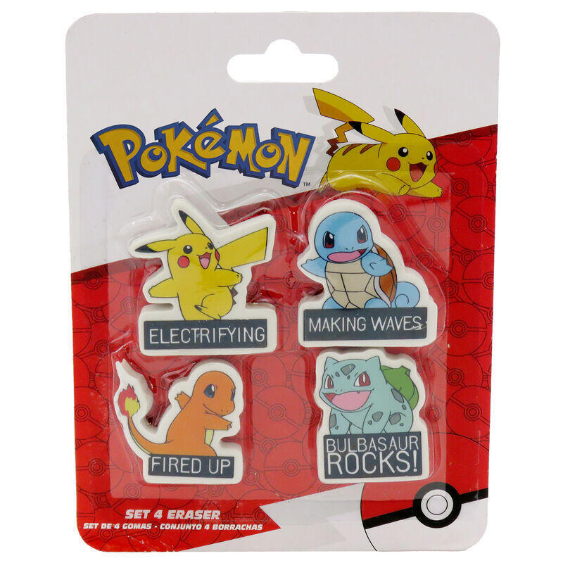 Pack De 12 Unidades  Blister 4 Gomas Borrar Pokemon