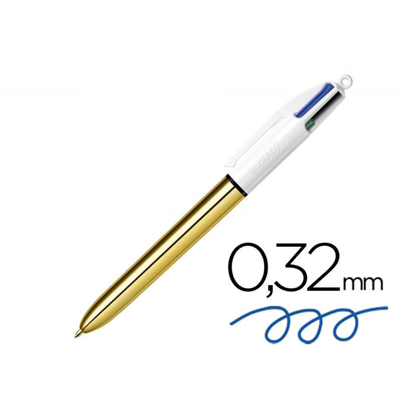 Pack De 12 Unidades - Boligrafo 4 Colores Cuerpo Dorado, Punta De 1 Mm