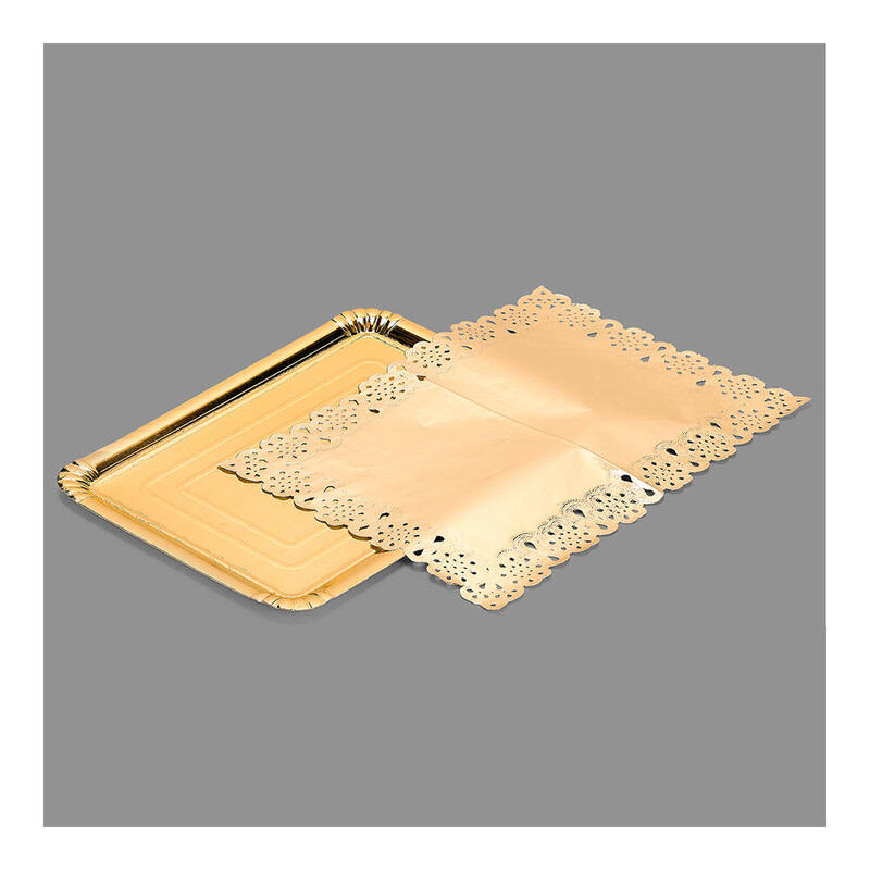 Pack De 12 Unidades - Bolsa Con 1 Bandeja Rectangular Con Blonda Oro 25x34cm