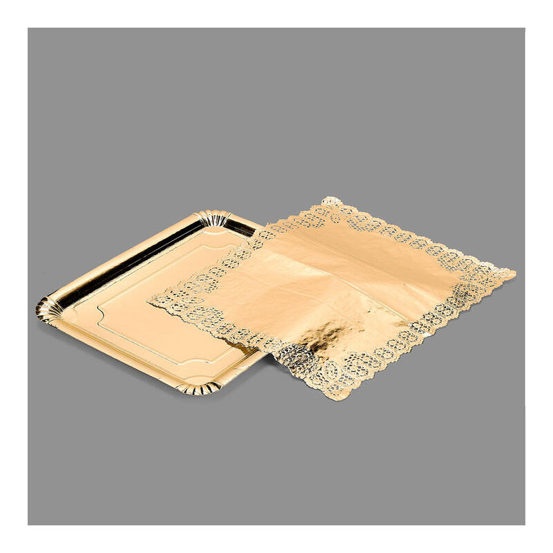 Pack De 12 Unidades - Bolsa Con 1 Bandeja Rectangular Con Blonda Oro 31x38cm