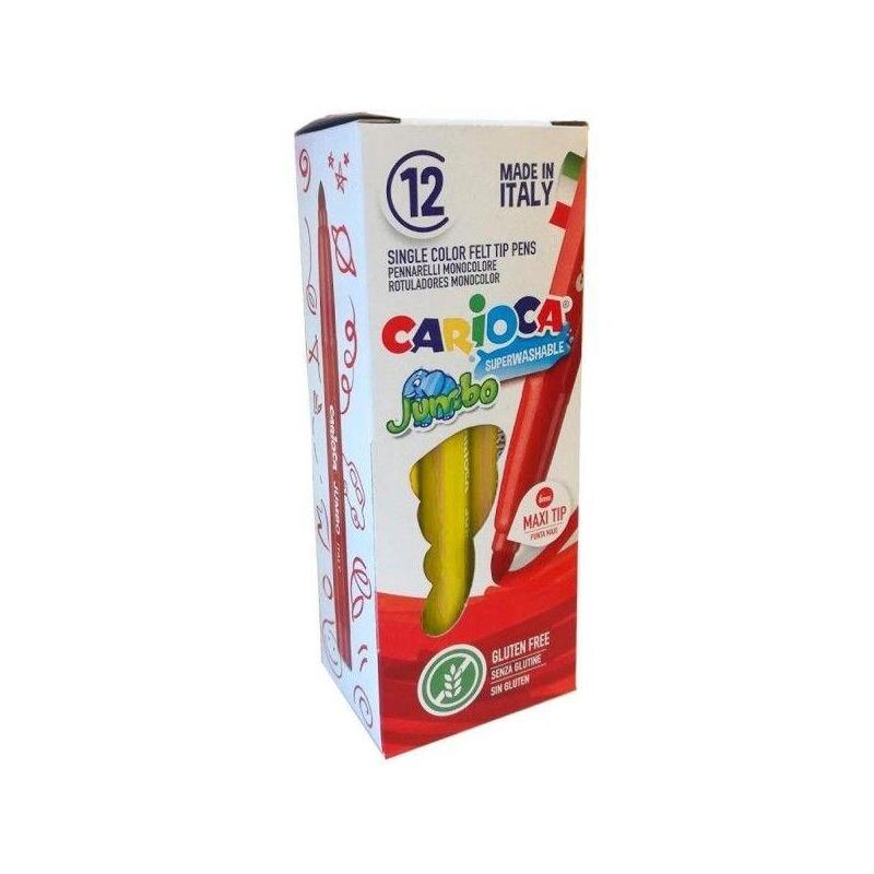 Pack De 12 Unidades Carioca Jumbo Rotulador - Cuerpo Octogonal Maxi - Tinta Superlavable - Punta Maxi 6mm Bloqueada -