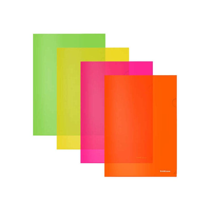 Pack De 12 Unidades Erichkrause Dossiers Uñero Glossy Neon - A4 Semitransparente - Colores Surtidos