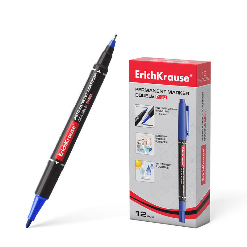 Pack De 12 Unidades Erichkrause Double P-80 Doble Cara Marcador Permanente - Universal Y Fineliner 2 En 1 - Tinta A Base De Alcohol Resistente Al Agua Y A Los Rayos Uv - Secado Rapido - No Toxico - Vida Util De 5 Años - Colorido