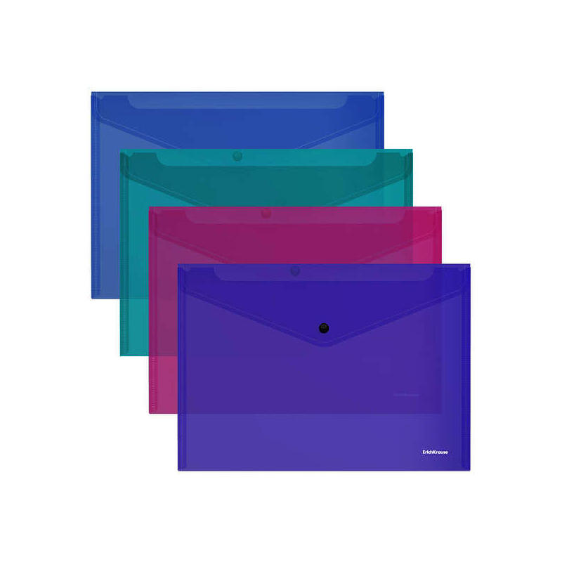 Pack De 12 Unidades Erichkrause Glossy Vivid Sobre Polipropileno Tamaã±O Ð4 - Semitransparente - Cierre De Boton -