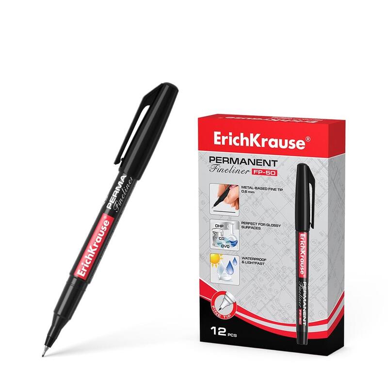 Pack De 12 Unidades Erichkrause Marcador Permanente Fp-50 - Punta Fina De 0.6mm - Resistente A La Luz Y Al Agua - Color Negro