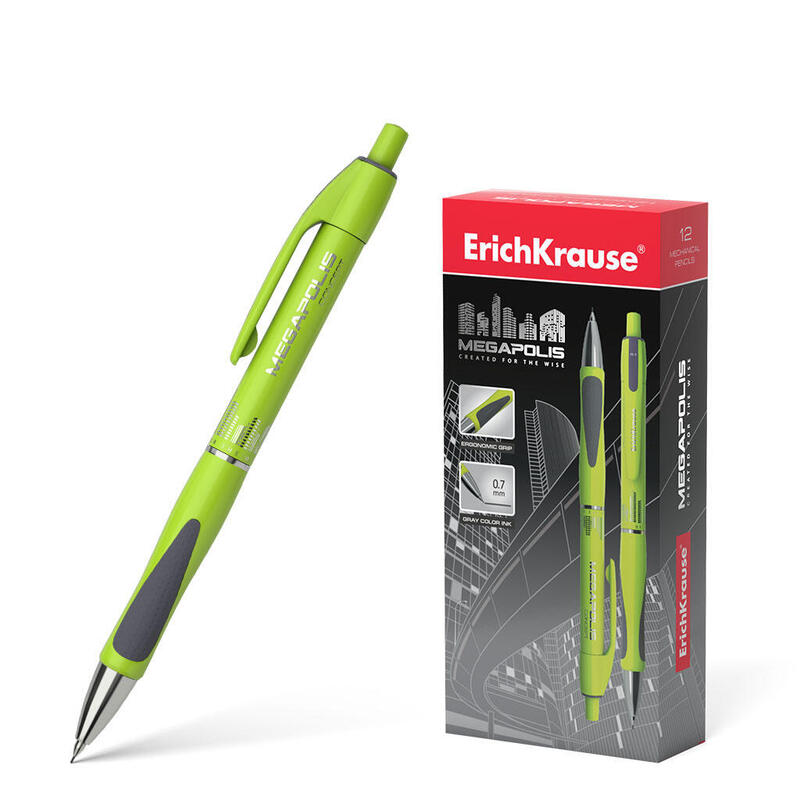 Pack De 12 Unidades Erichkrause Megapolis Concept 07 - Carcasa Redonda Y Neon - Zona De Agarre Ergonomica - Dureza Hb - Color Neon