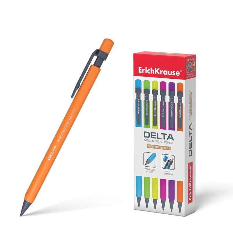 Pack De 12 Unidades Erichkrause Portaminas Delta 05mm - Forma Triangular Ergonomica - Colores Neon Brillantes - Dureza Hb - Minas De 05mm - Colorido Neon