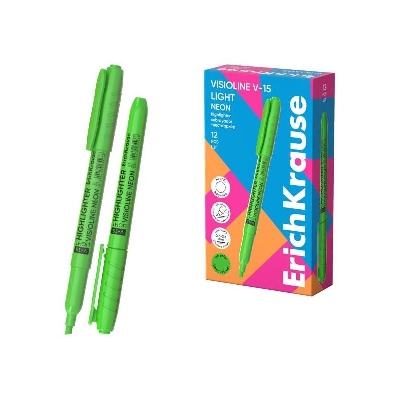 Pack De 12 Unidades Erichkrause Visioline V-15 Light Neon Marcador Fluorescente - Punta Biselada - Trazo De 0.6 A 3.5mm