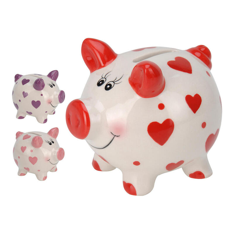 Pack De 12 Unidades - Hucha Cerdito Con Corazones 9x7,5x8cm Colores / Modelos Surtidos