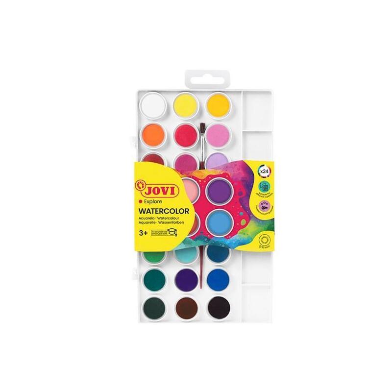 Pack De 12 Unidades Jovi Acuarelas En Pastillas 22mm Con Pincel Colores Surtidos Estuche 24 Ud