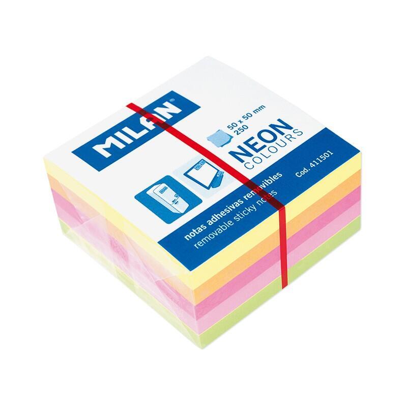 Pack De 12 Unidades Milan Bloc De 250 Notas Adhesivas Neon Mini - Removibles - Medidas 50mm X 50mm - Colores Surtidos