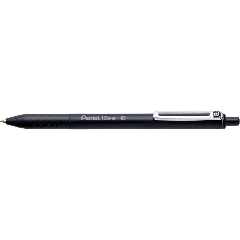 Pack De 12 Unidades Pentel Izee Boligrafo De Bola Retractil - Punta 0.7mm - Trazo 0.35mm - Clip De Metal - Color Negro