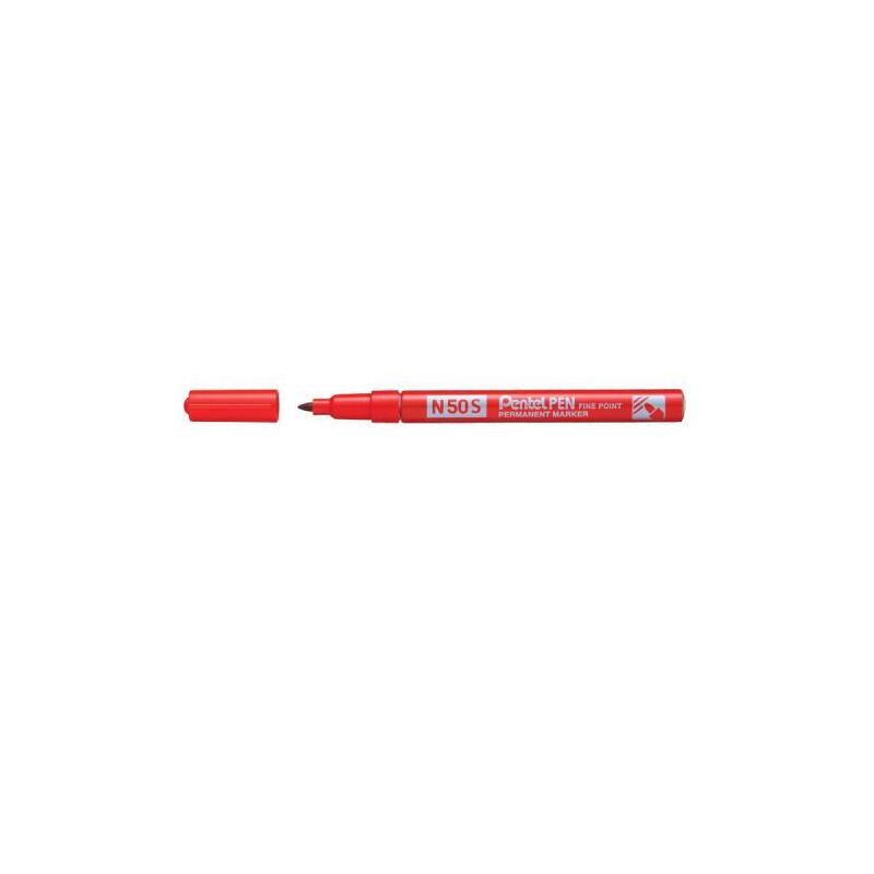 Pack De 12 Unidades Pentel Pen N50s Rotulador Permanente - Punta Fina 3.18mm - Resistente A Agua Y Luz - Rojo