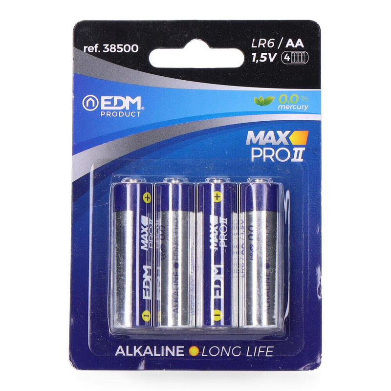 Pack De 12 Unidades - Pila Edm Alkalina Long Life Aa - Lr06 1,5v (Blister 4 Unid.) Ø14,5x50,5mm