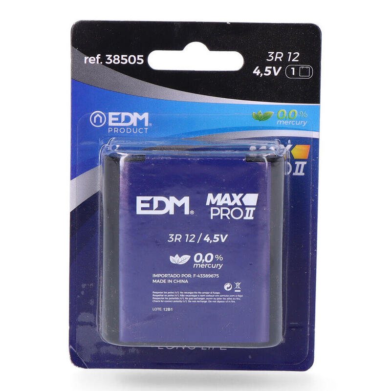 Pack De 12 Unidades - Pila Edm Long Life Petaca - 3lr12 4,5v (Blister 1 Unid.) 62x22x67mm