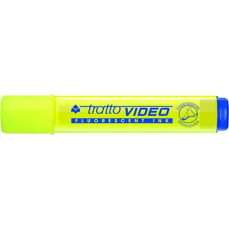 Pack De 12 Unidades Tratto Video Marcador Fluorescente - Punta Biselada - Tinta Base De Agua - Secado Rapido - Color Amarillo Fluorescente