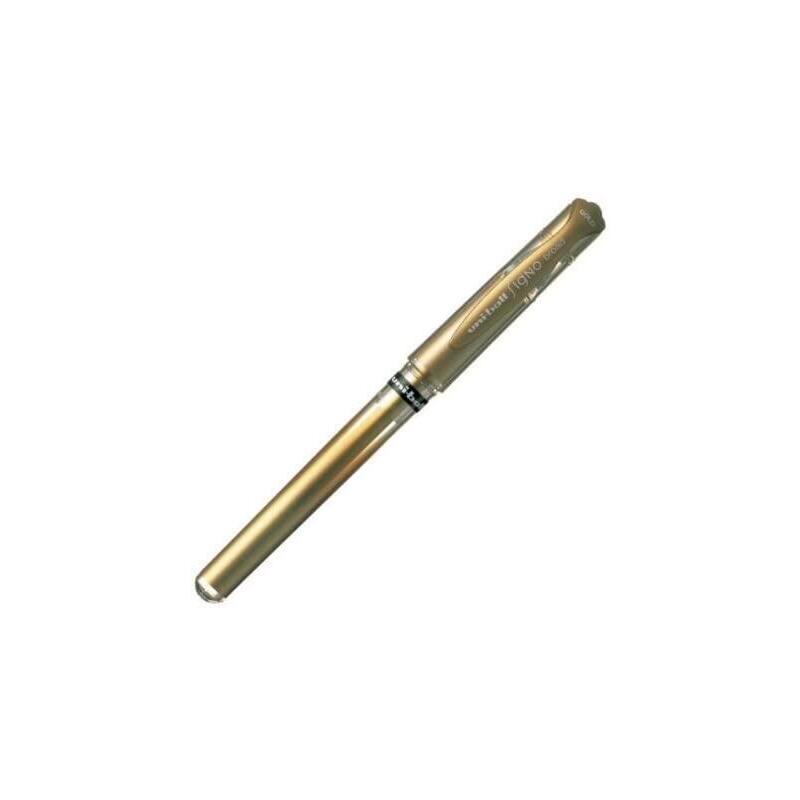 Pack De 12 Unidades Uni-Ball Signo Broad Boligrafo De Gel - Punta De Acero Inoxidable 1 Mm. - Trazo 0.60 Mm. Aprox. - Tinta Gel - Sujecion De Caucho - Color Oro - Caja De 12 Ud
