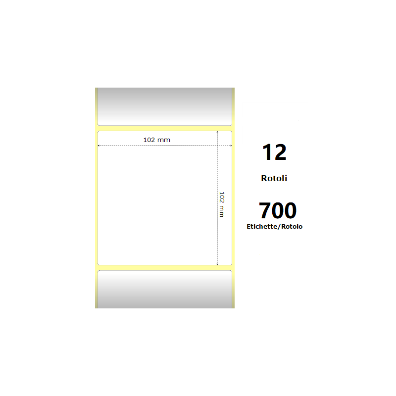 Pack De 12 Unidades White 102x102mm 700 Et/Rotolo Z-1000d 4x4x1 Core 12 Rolls Ze880191-101d