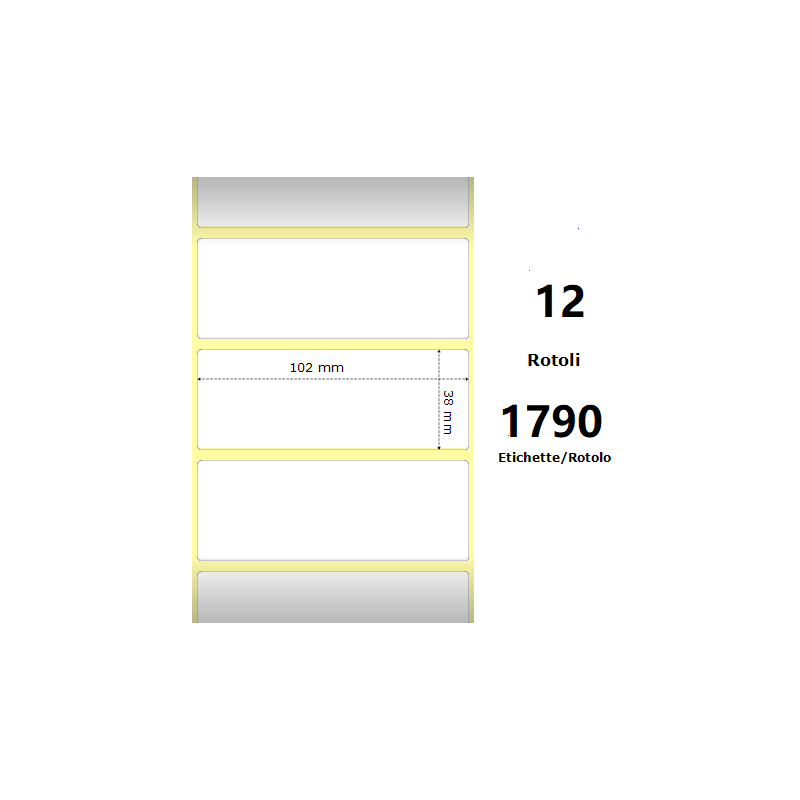 Pack De 12 Unidades White 102x38mm 1790 Et/Rotolo Z-1000d 4x1.5x1core Circonferenza 111mm Ze880191-038d