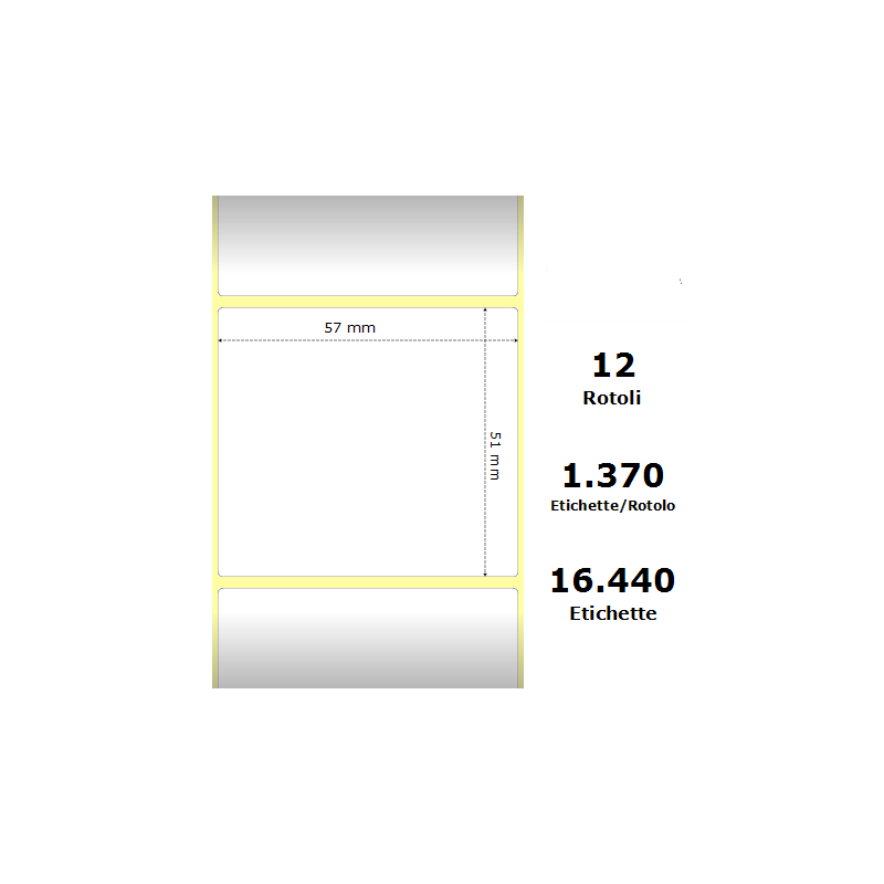 Pack De 12 Unidades White 57x51mm 1370 Et/Rotolo Z-2000d 2.2x2x1 Core Circonferenza 111mm 12 Rolls Ze800262-205