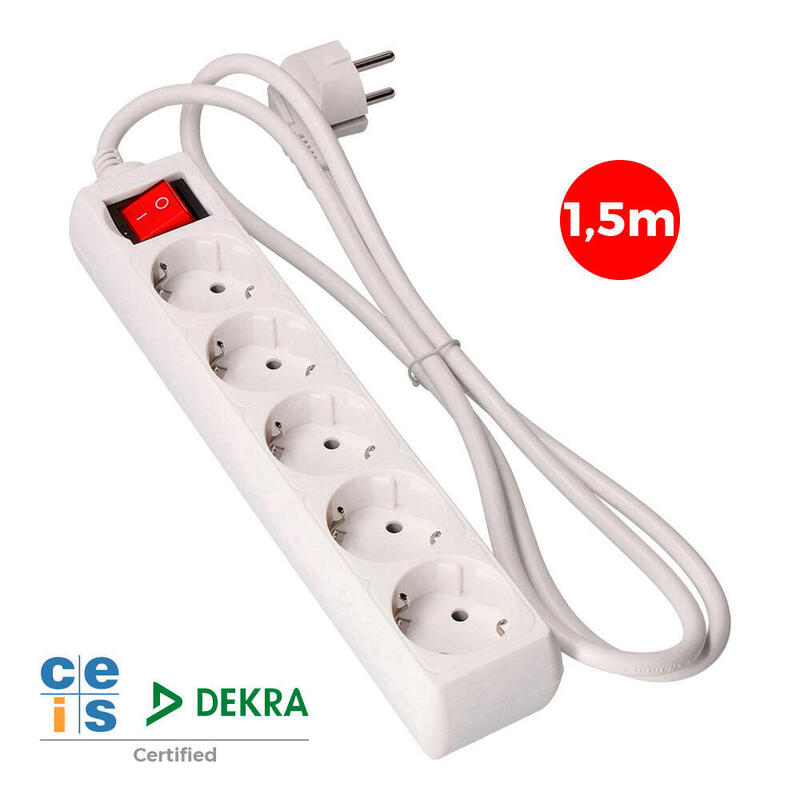 Pack De 2 Unidades - Base Multiple 5 Tomas Schuko + Interruptor 1,5m 3x1,5mm Edm