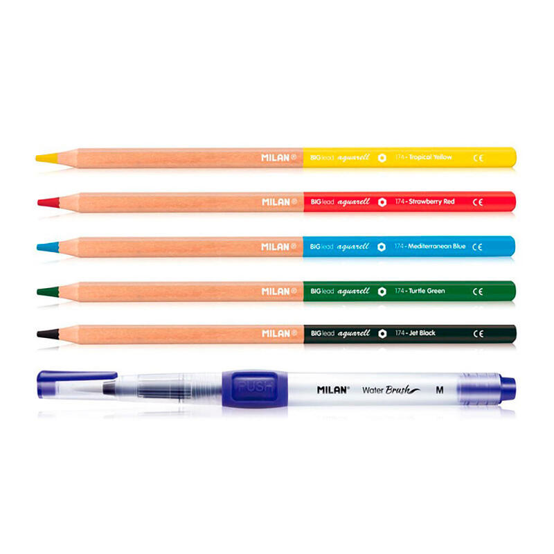 Pack De 2 Unidades - Blister Con 1 Pincel Recargable Water Brush + 5 Lapices Acuarelas Milan