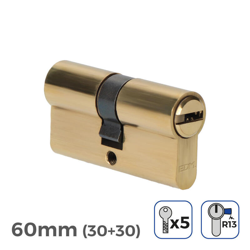 Pack De 2 Unidades - Bombin De Laton 60mm (30+30mm) Leva Corta R13 Con 5 Llaves De Seguridad Incluidas Edm