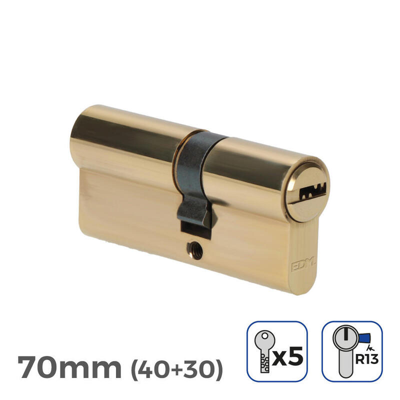Pack De 2 Unidades - Bombin De Laton 70mm (40+30mm) Leva Corta R13 Con 5 Llaves De Seguridad Incluidas Edm