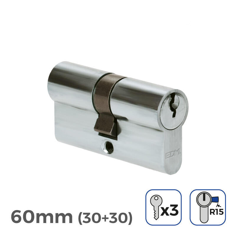 Pack De 2 Unidades - Bombin Niquel 60mm (30+30mm) Leva Larga R15 Con 3 Llaves De Serreta Incluidas Edm