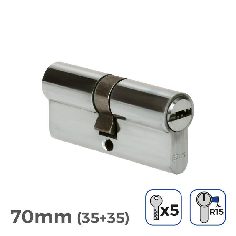 Pack De 2 Unidades - Bombin Niquel 70mm (35+35mm) Leva Larga R15 Con 5 Llaves Seguridad Incluidas Edm