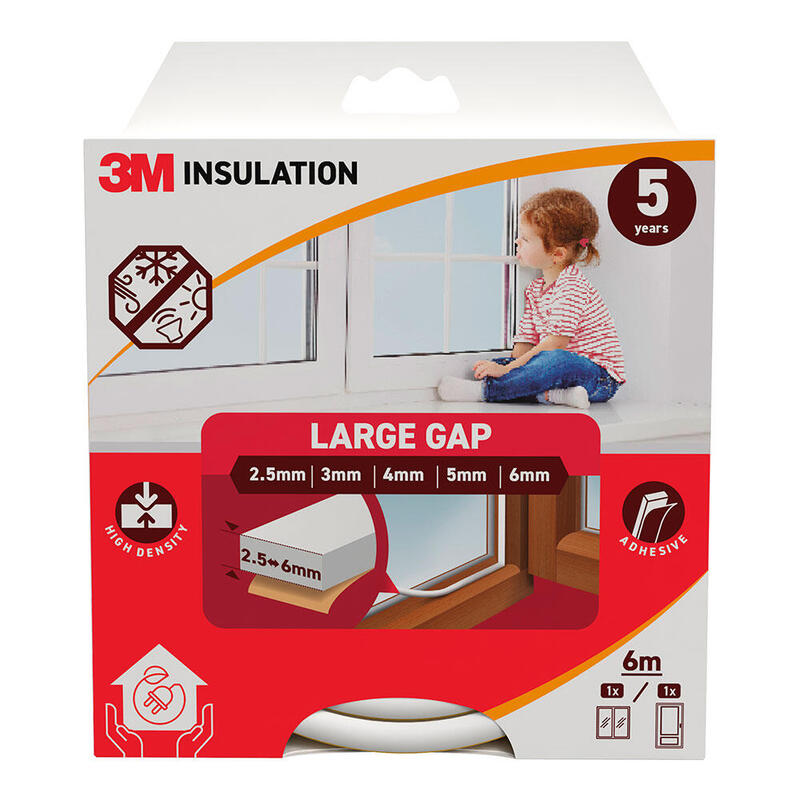 Pack De 2 Unidades - Burlete De Aislamiento Clásico Para Huecos Grandes De 2,5 - 6 Mm, Blanco, 6 M