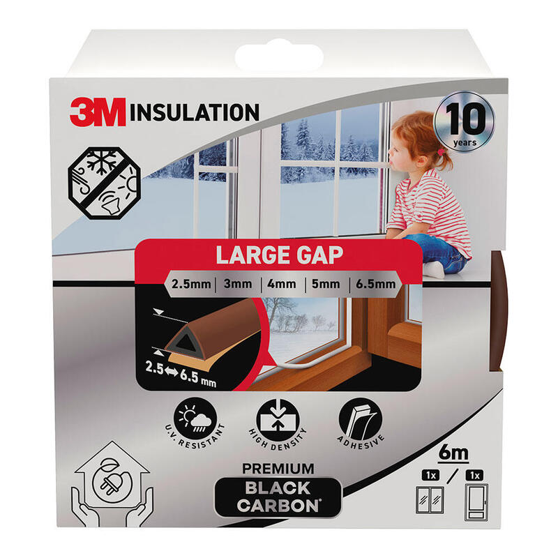 Pack De 2 Unidades - Burlete De Aislamiento Premium Para Huecos Grandes De 2,5 - 6,5 Mm, Marrón, 6 M