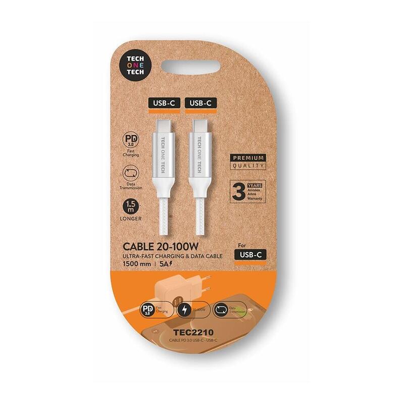 Pack De 2 Unidades - Cable Usb-C A Usb-C 20-100 W 5 A, Blanco, 1,5 M
