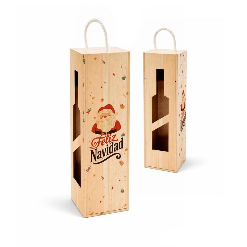 Pack De 2 Unidades - Caja Para Botella Madera Decorada Navidad