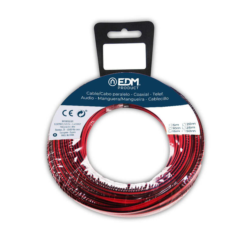 Pack De 2 Unidades - Carrete Cable Paralelo 2x0,75mm Rojo/Negro 5m (Audio)