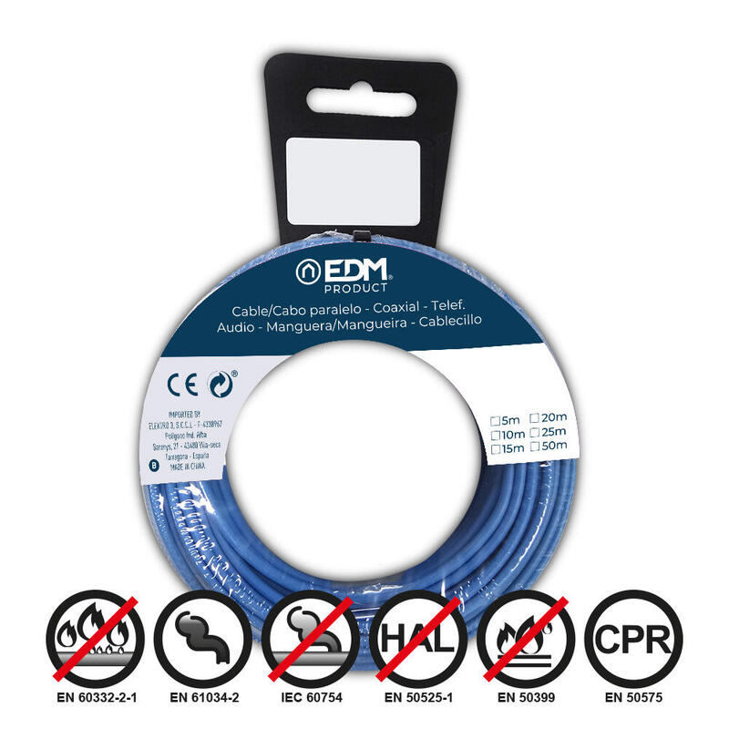 Pack De 2 Unidades - Carrete Cablecillo H07z1-K 1,50 Mm² Azul, 10 M