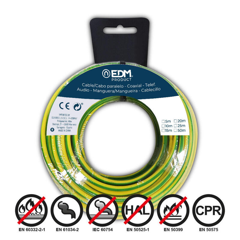 Pack De 2 Unidades - Carrete Cablecillo H07z1-K 2,50 Mm² Bicolor, 10 M