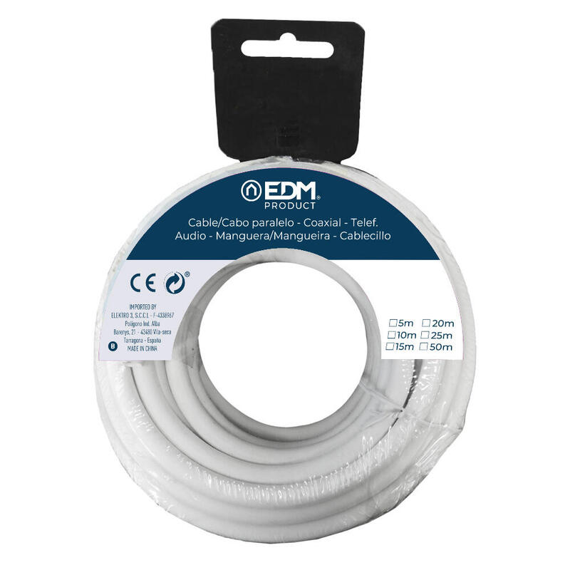 Pack De 2 Unidades - Carrete Manguera Tubular H05vv-F 2 X 0,75 Mm² Blanca, 5 M