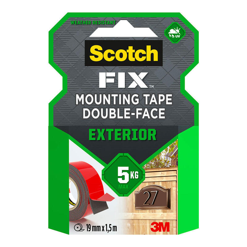 Pack De 2 Unidades - Cinta Doble Cara De Montaje Para Exteriores, 19 Mm X 1,5 M, Máx 5 Kg