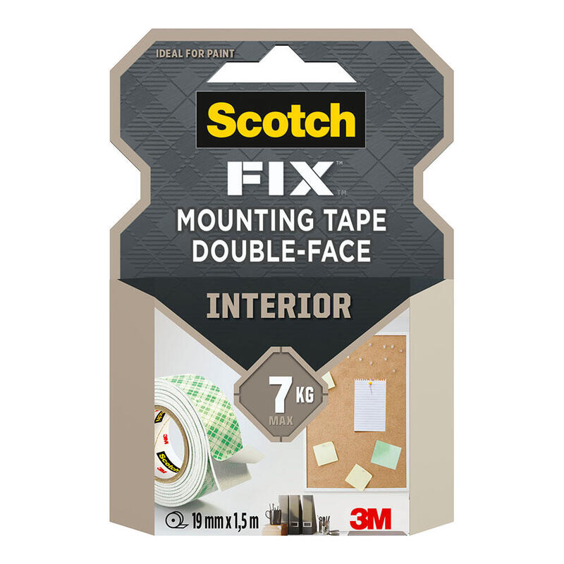 Pack De 2 Unidades - Cinta Doble Cara De Montaje Para Interiores, 19mmx1,5m, Máx 7 Kg