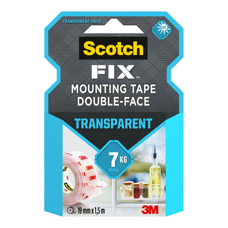 Pack De 2 Unidades - Cinta Doble Cara De Montaje, Transparente, 19mmx1,5m, Máx 7 Kg