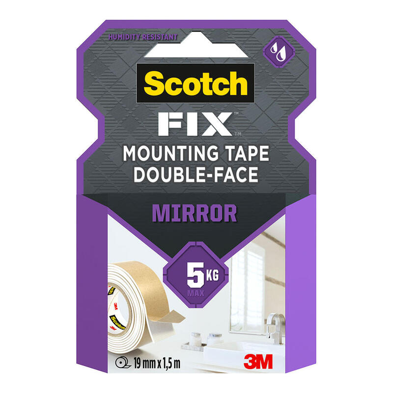 Pack De 2 Unidades - Cinta Doble Cara Montaje Espejos, 19mmx1,5m, Máx 5 Kg