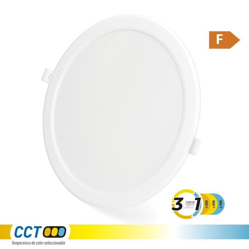 Pack De 2 Unidades - Downlight Led Empotrable, Redondo, 18 W, 3cct, 1820 Lm, Marco Blanco, Ø22,3 Cm