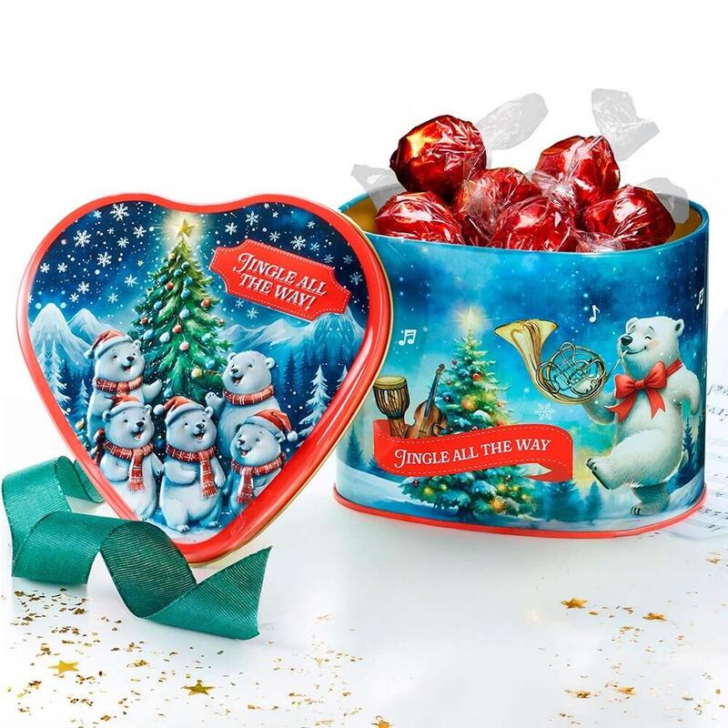 Pack De 2 Unidades - Lata Con Música Navideña, Diseño Corazón Con Pralinés, 120 G