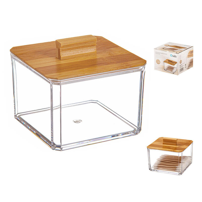 Pack De 2 Unidades - Organizador Para Cosmeticos Cuadrado Con Tapa De Bambu 8cm Ballete