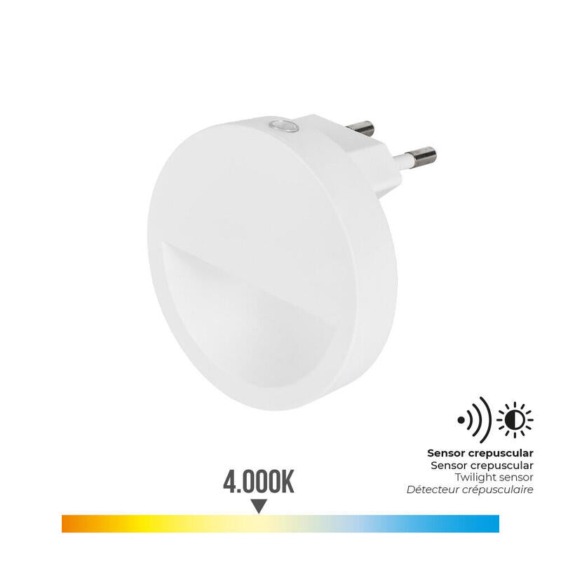 Pack De 2 Unidades - Piloto De Noche Led 0,5w 5lm 4000k Luz Dia Redondo Con Visera Sensor Crepuscular Ø6,5x4,5cm Edm