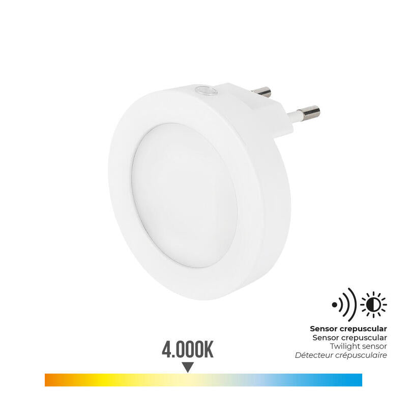 Pack De 2 Unidades - Piloto De Noche Led 0,5w 5lm 4000k Luz Dia Redondo Ø6,5cmx4,5cm Edm