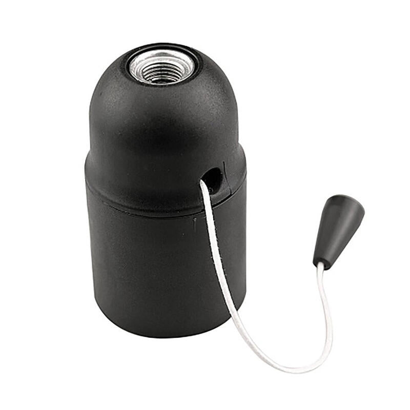 Pack De 2 Unidades - Portalamparas Roscado Liso Con Tirador E27 Negro